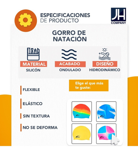 Imagen 8 de 10 de Gorro Natacion Silicon Elastico Impermeable Ajustable 10184