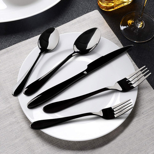 Juego De Cubiertos E-far, 20 Piezas, Acero Inoxidable Negro