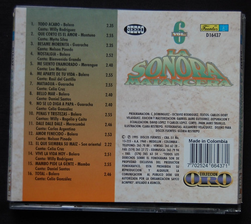 Cd La Sonora Matancera Colección Oro - Vol. 6 (Usado)