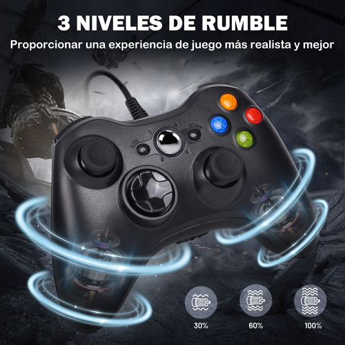 Mando Con Cable Para Xbox 360 Y Pc Con Windows, Color Negro Negro