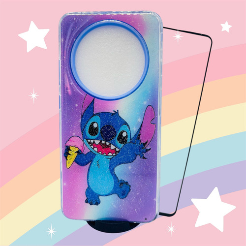 Funda 3 En 1 + Mica Cristal Para Oppo Reno 12f Morado Stitch