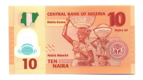 Billete Nigeria 10 Naira 2009 * Polímero (Usado)