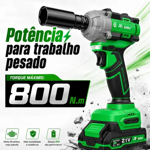 800Nm Chave De Impacto Potente Elétrica Brushless 2 Baterias
