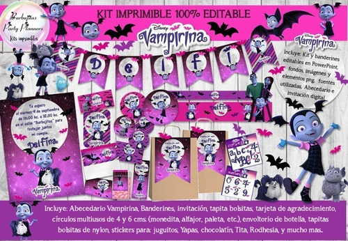 Kit Imprimible Candy Bar Vampirina 100% Editable