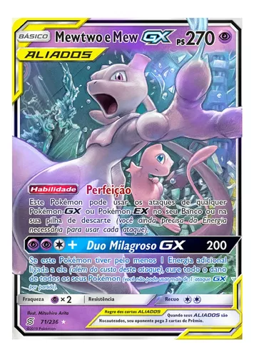 Carta Pokémon Lendário Mewtwo E Mew Gx Sintonia Mental