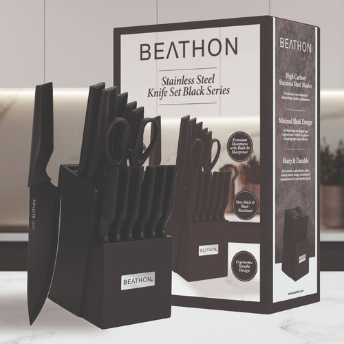 Set 14 Cuchillos Cocina Acero Inoxidable Negro Beathon