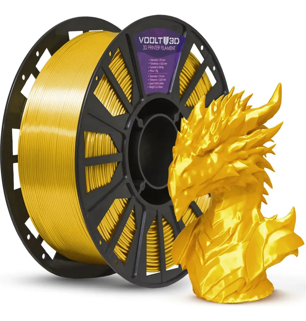 Filamento PLA V-Silk Dourado Voolt3D 1kg 1,75mm Impressão 3D
