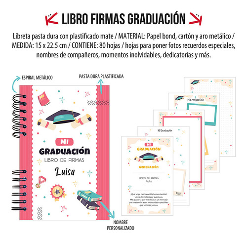 Libreta Libro De Firmas Para Graduación Rojo