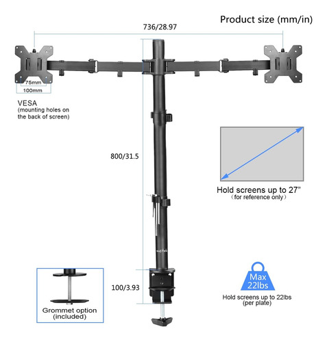 Suptek Dual Led Lcd Monitor Stand Up Desk Mount Extra T...