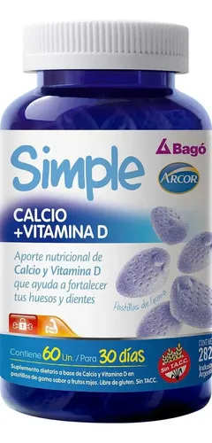 Calcio + Vitamina D Simple en gomitas sabor Frutos rojos de 60 un
