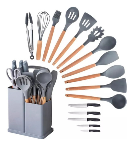 Set 19 Juegos Utensilios De Cocina De Silicona Con Soporte