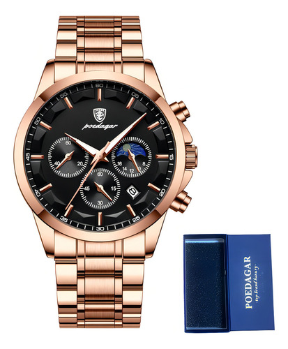 Reloj De Negocios Poedagar P928 Cronógrafo Luminoso De Cuarzo Color De La Correa Oro/negro