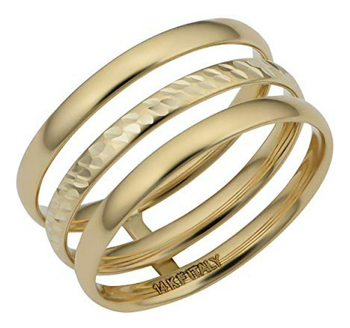 Anillo Triple Oro Amarillo 14k Con Acabado Diamante