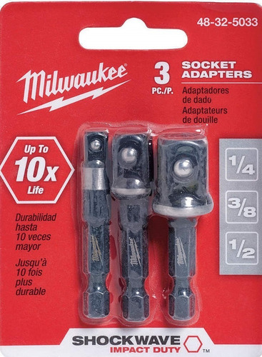 Set 3 Adaptadores Para Dado De Impacto Milwaukee 1/4-3/8-1/2