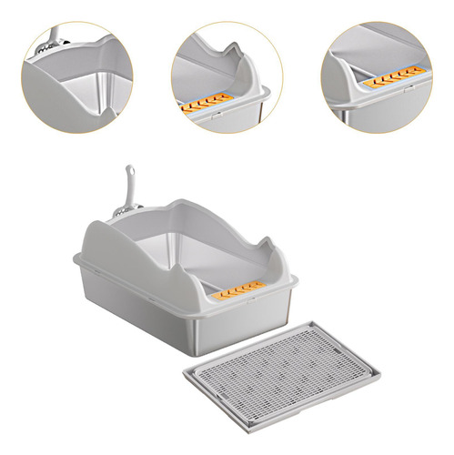 Caja De Arena Para Gatos, Caja De Gris Claro Con Tapete
