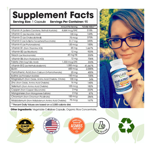 Shiny Leaf Multivitamínico Bariátrico Sin Hierro 90 Cápsulas