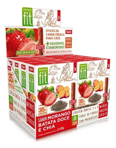 Kit 8 Petiscos P/ Cães Sticks Fit Spin Pet - 50g - Morango