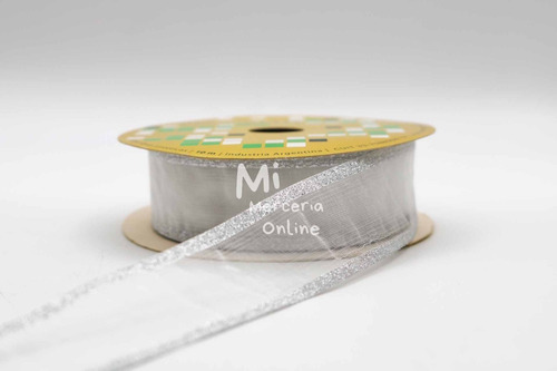 Cinta De Organza Plata/oro De 23 Mm X 10 Metros Brooklyn