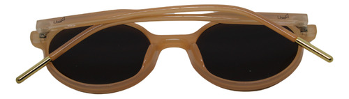 Óculos De Sol Redondo User4 Bege com Ponteira Dourada Lente Cinza Degrade Fator de Proteção Uv400 + Case De Proteção + Flanela de Limpeza