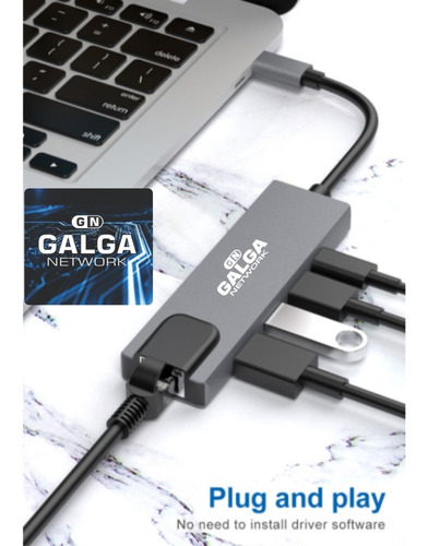 Imagen 9 de 10 de Adaptador Hub Usb C 5 En 1 Hdmi 4k/1tipoc/2usb 3.0/1rj45lan