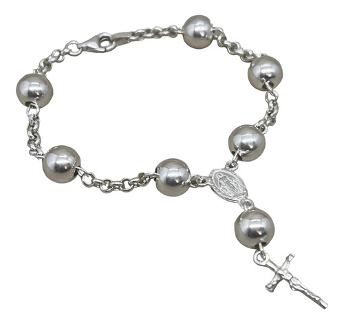 Pulsera En Plata 925 Denario Rosario Cruz 20cm Pm.ua