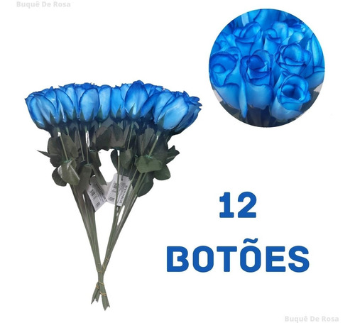 12 Botões Buquê Flor Artificial Botão Rosa Azul Decoração | Parcelamento  sem juros