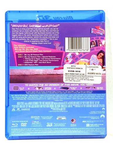 Imagen 2 de 2 de Katy Perry The Movie Part Of Me Bluray 3d Bluray Y Dvd Nuevo