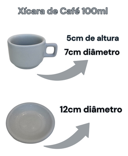 Jogo Prato De Sobremesa + Xícara De Café 8 Peças Cinza