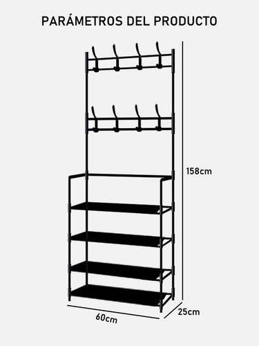 Zapatera Perchero Multi Organizador 4 Niveles Montable Rack Negro