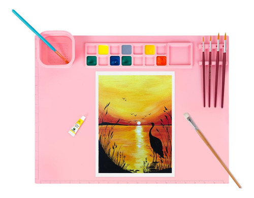 Paleta Mezcladora De Temperas, Alfombrilla De Silicona Rosa