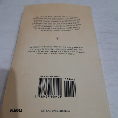 Libro,odisea,homero,jose Luis Calvo,catedra,caballito (Usado)
