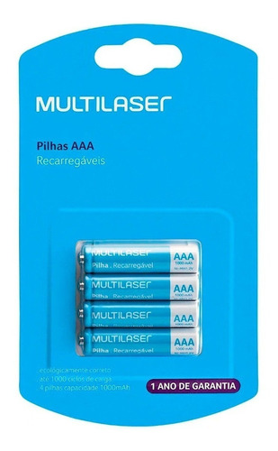 Pilha Aa Multilaser Recarregável Cilíndrica - Kit 4