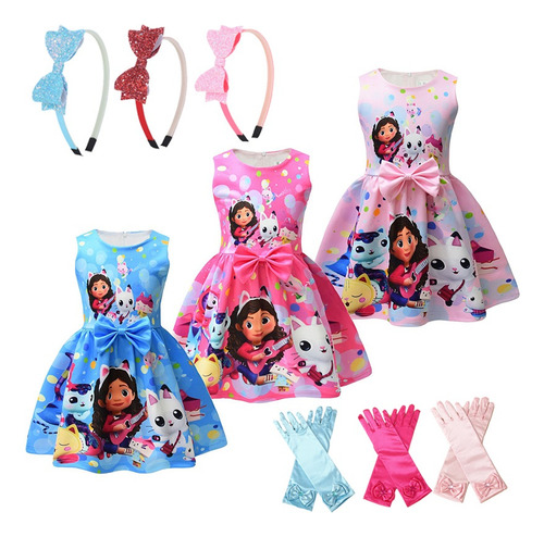 Gaby's Doll Bow Kids Vestido + Diadema + Guantes .