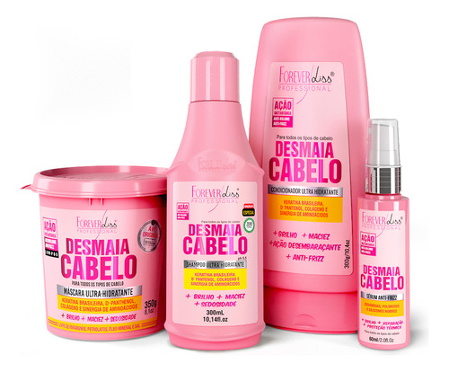 Kit Desmaia Cabelo Shampoo Condicionador Sérum E Máscara 350