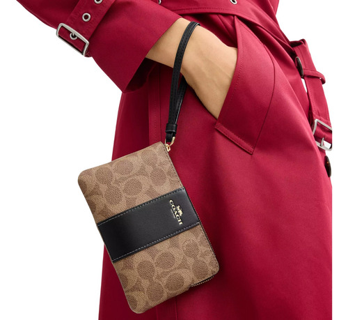 Monedero Coach Corner Zip Wristlet Signature Canvas