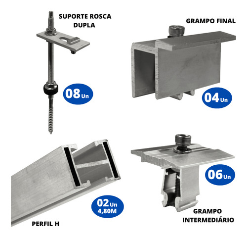 Kit Suporte 04 Placas Solar Estrutura Viga Madeira 4,80m
