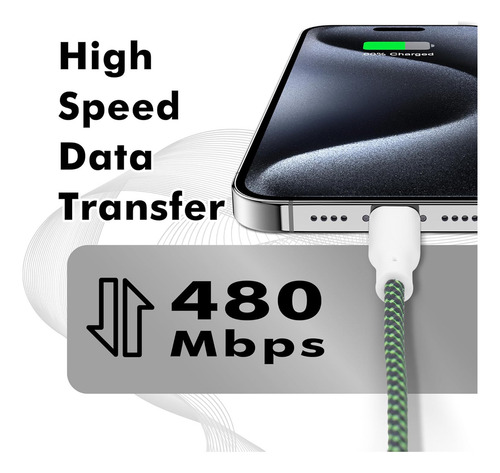 Travel Depot Cable cargador USB C para iPhone, paquete de 2, 3 pies, gradiente, carga rápida, compatible con modelos desde iPhone 6 hasta iPad e iPod. Certificación Apple Mfi.