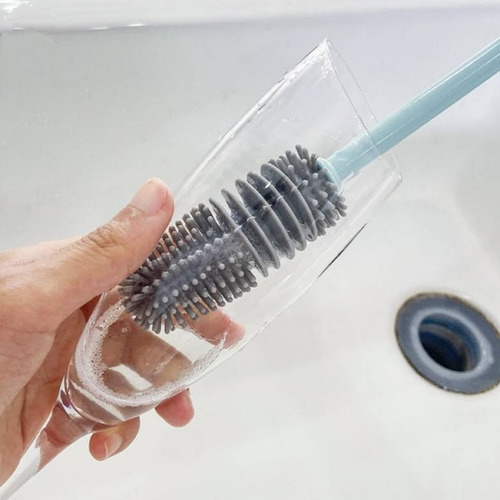 Imagem 2 de 10 de Escova De Lavar Garrafa Mamadeira Copo Taça Silicone