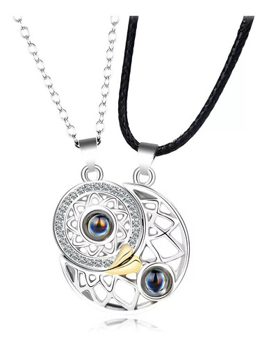 Imagen 1 de 10 de Collar De Parejas Sol Y Luna Proyecta Te Amo En 100 Idiomas
