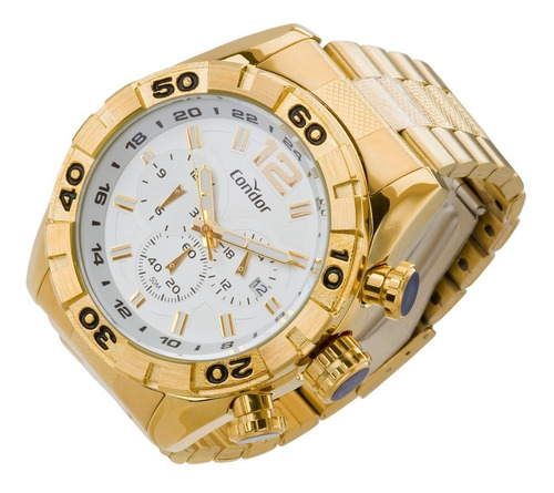Relógio Condor Masculino Covd33aa/4k Aço Metal Dourado Branco Original C/ Garantia De 1 Ano
