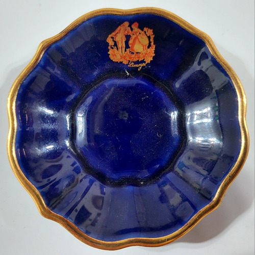 Plato De Porcelana Limoges Azul Cobalto Con Filigrana Oro