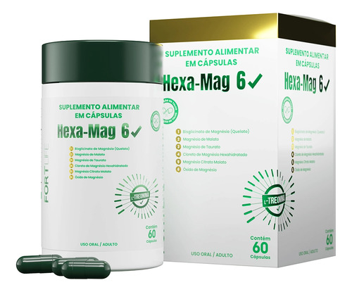 Hexa-mag 6 1000mg 60 Cápsulas Fortlife Sabor Sem Sabor