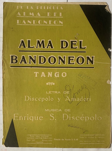 Antigua Partitura De Tango, Alma Del Bandoneón Discépolo  Mv