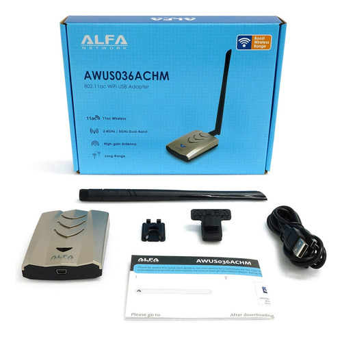 Adaptador Usb Alfa Awus036achm 802.11ac Wifi Range Boost,
