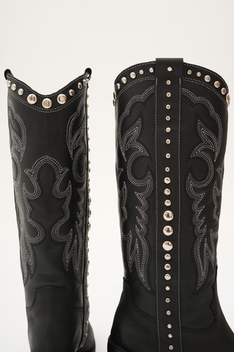 Botas Texanas Mujer Cuero Taco Medio Tachas Bordados Herol