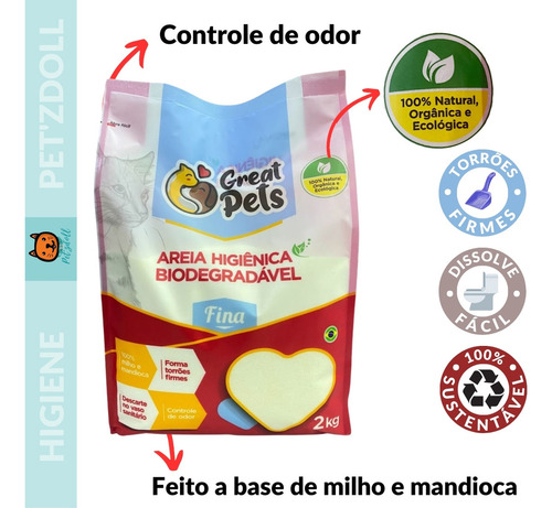 Kit Areia Gato Fina 2un 4kg's Biodegradável 100% Natural