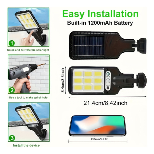 Sensor Humano De Luz De Seguridad Solar Cob, 3 Modos