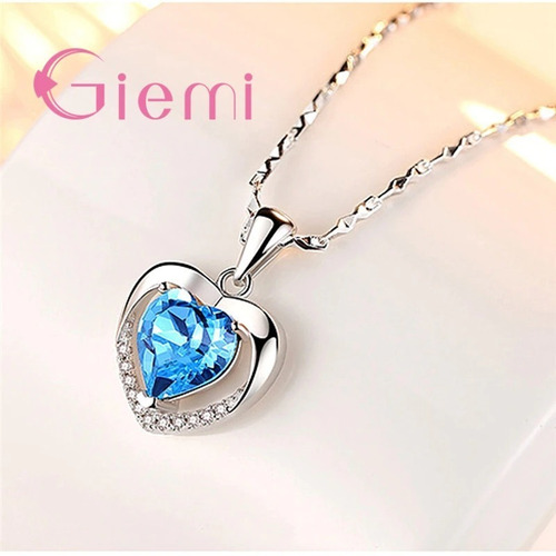 Collar Con Dije De Corazón Con Piedra Zircon Amor En Plata 