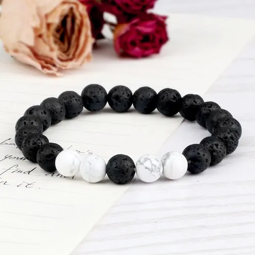 Pulsera Cuarzo Blanco - Piedra Volcanica + Estuche Gamushop