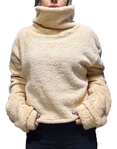 Buzo Crop Teddy Corderito Bifaz Peluche Mujer Invierno